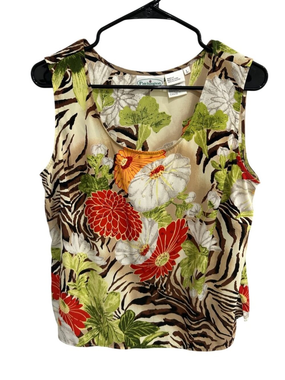 Patchington Large Multicolor Floral Zebra Beaded Tank Top Maximalist Eclectic